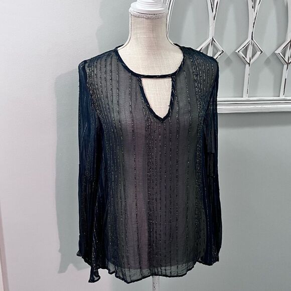 Anthropologie Love Sam metallic threads sheer bohemian peasant top - Picture 8 of 8